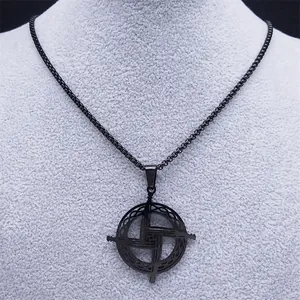 Matte black stainless steel Celtic Saint Brigid Cross pendant on a box chain necklace