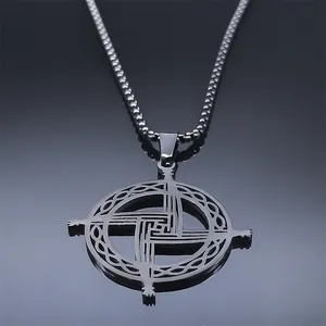 Stainless steel Celtic knot St. Brigid cross pendant necklace on reflective background