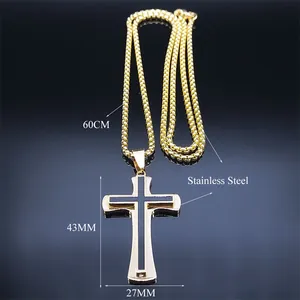 Luxuriöse goldene Edelstahl Kreuzkette mit schwarzem Emaille-Inlay und quadratischer Kette