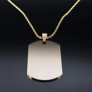 Polished gold dog tag necklace for men with durable rope chain and sleek finish