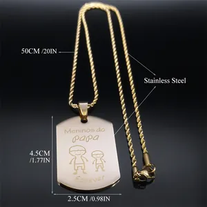 Gold stainless steel necklace with Papa engraving and boy charms for Father's Day