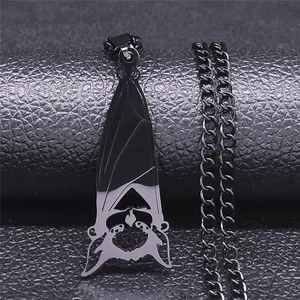 Collana con Pendente a Forma di Pipistrello in Acciaio Inossidabile Gotico per Uomo Donna Dark Punk Nero Opaco Gioielli per Halloween