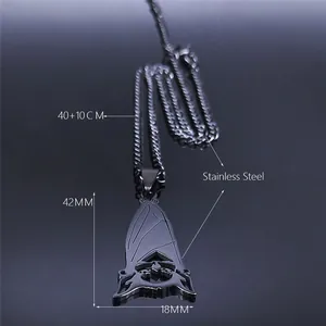 Collana con pendente a pipistrello gotico in acciaio inossidabile nero regolabile