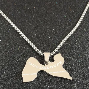 Collar con colgante mapa de Guadalupe de acero inoxidable plateado para hombres y mujeres