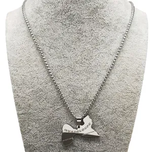 Collar con colgante de mapa de Guadalupe en acero inoxidable plateado con cadena de caja