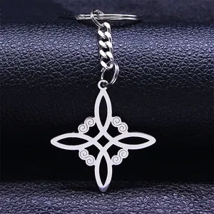 Portachiavi con Nodo della Strega in Acciaio Inossidabile Nodo Celtico Irlandese Ciondolo Geometrico per Coppie Gioielli Unisex