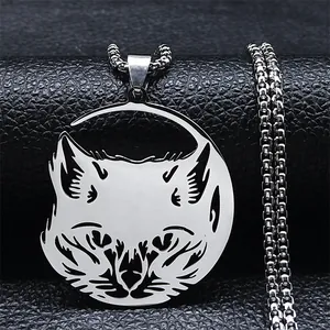Collana con Ciondolo a Forma di Faccia di Gatto Cavo in Acciaio Inossidabile Gioielli Semplici per Animali Gatti per Uomo Donna