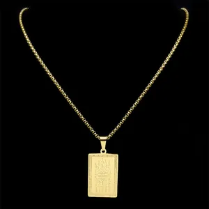 Goldene Edelstahl Boxkette mit rechteckigem thailändischem 5-Zeilen-Schriftzug-Anhänger