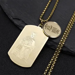 Gouden taoïstische hanger van roestvrij staal met Lu Mi General gravure op donkere steenplaat