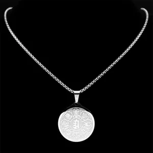 Silver stainless steel Buddhist pendant with six-word mantra and eight auspicious symbols