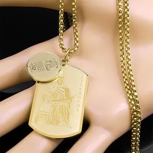 Gouden rvs ketting met ronde zegel en Chinees generaal reliëf hangers