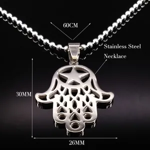 Collier main de fatma vintage en acier inoxydable avec étoile et pendentif ajouré