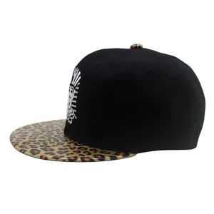 Hip hop flat brim baseball cap with leopard print visor and pharaoh embroidery