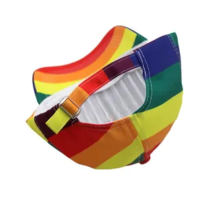 Detail view of the rainbow baseball cap with adjustable metal buckle on white background
