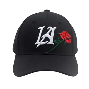 Unisex Cotton Baseball Cap With Rose Embroidery And LA Letter Fashion Adjustable Sun Protection Dad Hat For Men Women