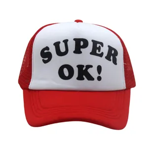 Red and white mesh trucker hat with SUPER OK! letter print for men and women