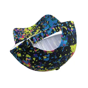 Close-up of adjustable strap and metal buckle on the colorful graffiti baseball cap