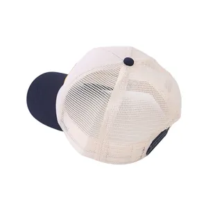 Detail view of the breathable mesh back and adjustable strap on the trucker baseball cap