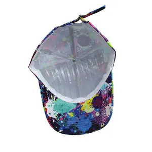 Detailed view of graffiti baseball cap interior showing white sweatband and adjustable strap