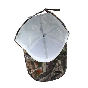 Tactical camo baseball cap interior view with white lining and adjustable strap