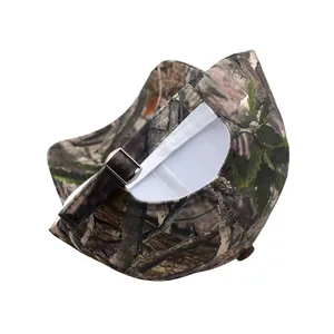 Detail view of the metal adjustable buckle and bionic jungle camouflage on tactical cap