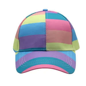 Colorful striped cotton baseball cap with rainbow panels for stylish sun protection