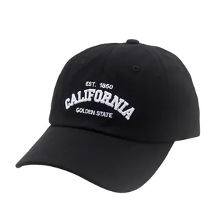 Classic black cotton baseball cap with white California Golden State embroidery detail