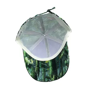 Internal view of camouflage tactical cap featuring 100% polyester fabric and reinforced seams