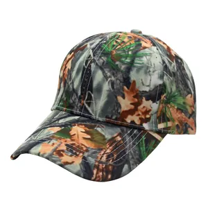 Detail of outdoor tactical baseball cap with realistic forest camouflage leaf pattern