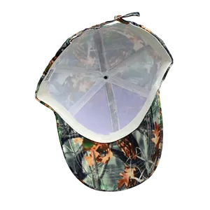 Detailed interior view of bionic leaf camo baseball cap showing white sweatband and label