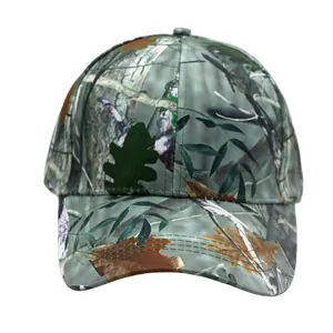 Detail of leaf pattern camouflage tactical baseball hat with high-quality stitching