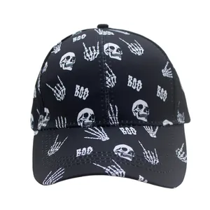 Casquette de baseball noire avec imprimés crâne et mains de squelette pour l'extérieur