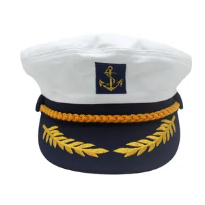 Nautical Captain Hat Navy Sailor Cap With Gold Anchor Embroidery For Costume Party Roleplay Unisex Sun Hat White