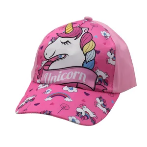 Pink unicorn baseball cap for kids with colorful rainbow cartoon prints and sun protection