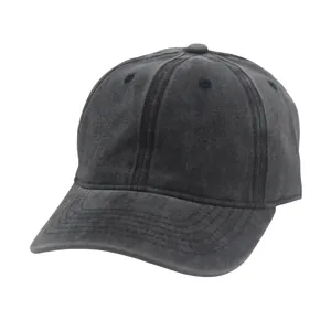 Classic washed cotton baseball cap in vintage charcoal grey with a pre-curved brim style