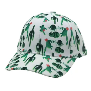 White baseball cap with green cactus print and curved brim for men and women