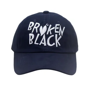 Navy blue baseball cap featuring white BROKEN BLACK letter embroidery with heart
