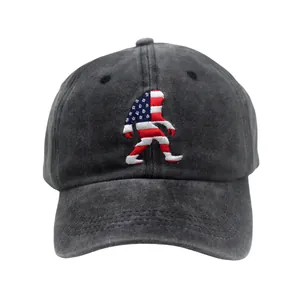 Vintage Washed Cotton Baseball Cap Distressed Dad Hat With Bigfoot American Flag Embroidery For Men Women Casual Outdoor Sun Hat