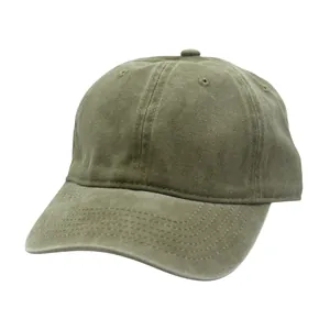 Classic washed army green cotton baseball cap with vintage distressed texture on white background