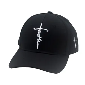 Casquette de baseball noire classique avec broderie croix de foi 3D blanche pour loisirs