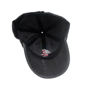 Washed cotton baseball cap with embroidered American flag and vintage distressed interior