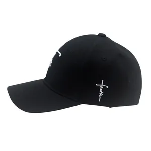 Casquette de baseball noire en coton avec broderie Faith blanche vue de profil