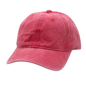Classic washed cotton baseball cap in dark red with a vintage distressed texture and curved brim