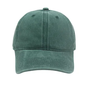 Close-up of the woven texture on a washed cotton vintage green baseball cap