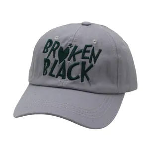 Grey cotton baseball cap with Broken Black letter embroidery for outdoor sport