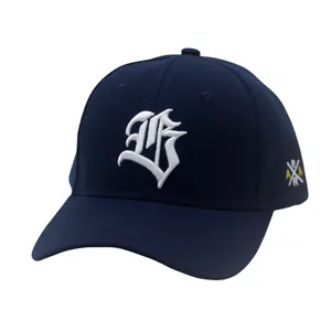 Detailed embroidery of gothic B and side emblem on a navy blue cotton baseball cap
