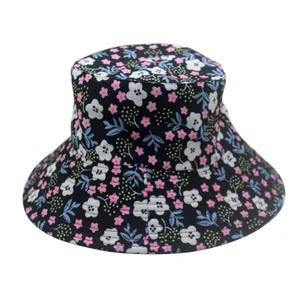 Close-up of floral pattern and fabric texture on a wide-brim reversible sun hat