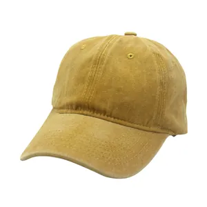Classic mustard yellow washed cotton baseball cap with a vintage distressed six-panel style