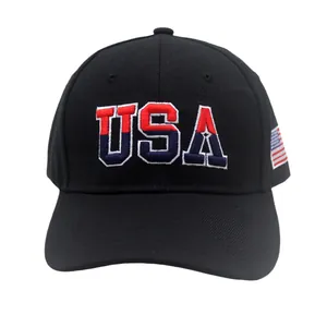 Detaillierte USA 3D-Stickerei und US-Flaggen-Patch auf schwarzer Canvas Baseballkappe