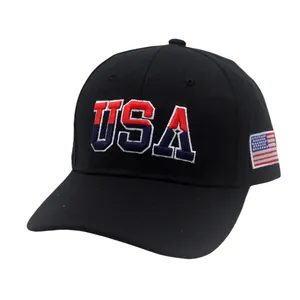 Schwarze USA Baseballkappe mit Flaggenbestickung und 3D-Schriftzug für Outdoor-Fans